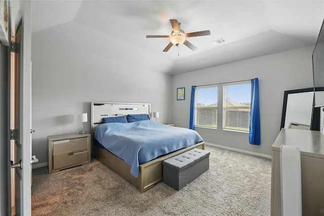 5637 Castle Peak Bnd, Fort Worth, TX 76126 - carpeted bedroom with vaulted ceiling, a ceiling fan, and baseboards