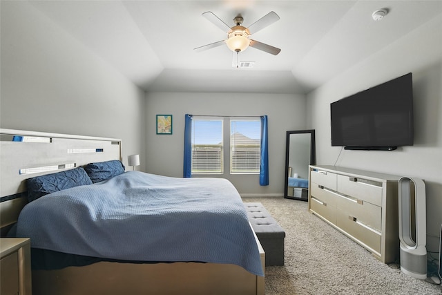5637 Castle Peak Bnd, Fort Worth, TX 76126 - bedroom featuring light colored carpet, ceiling fan, and lofted ceiling