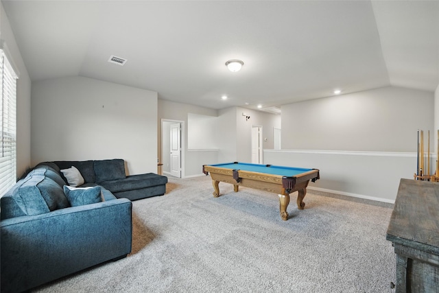5637 Castle Peak Bnd, Fort Worth, TX 76126 - recreation room with lofted ceiling, billiards, carpet floors, recessed lighting, and baseboards