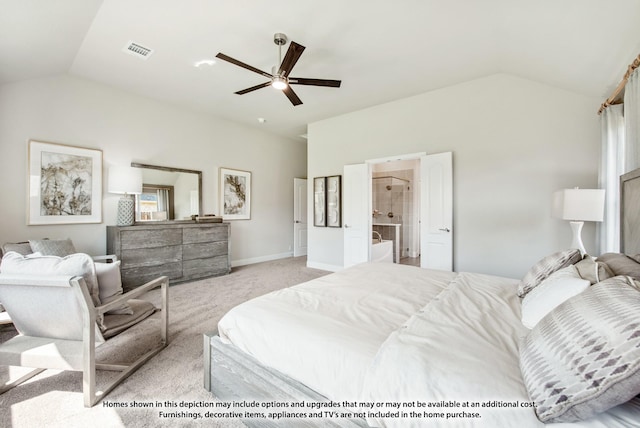 409 Atlas Cedar Dr, Glenn Heights, TX 75154 - bedroom with vaulted ceiling, light colored carpet, and ceiling fan