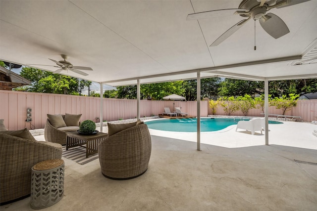 2617 Beechmont Dr, Dallas, TX 75228 - view of pool featuring a ceiling fan, a fenced backyard, an outdoor hangout area, and a patio area