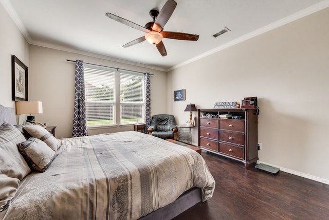 10237 Pyrite Dr, Fort Worth, TX 76131 - bedroom with wood finished floors, crown molding, baseboards, and ceiling fan