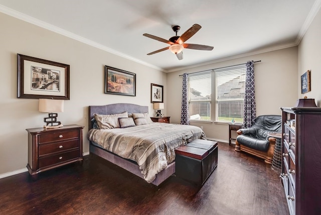 10237 Pyrite Dr, Fort Worth, TX 76131 - bedroom featuring wood finished floors, baseboards, crown molding, and a ceiling fan