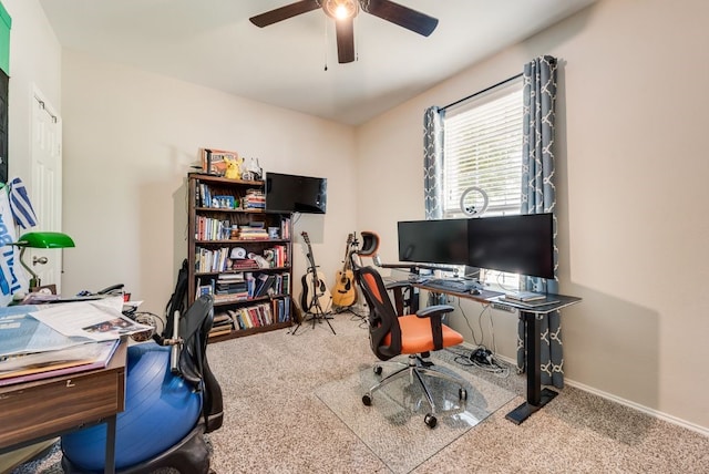 10237 Pyrite Dr, Fort Worth, TX 76131 - carpeted home office with ceiling fan and baseboards