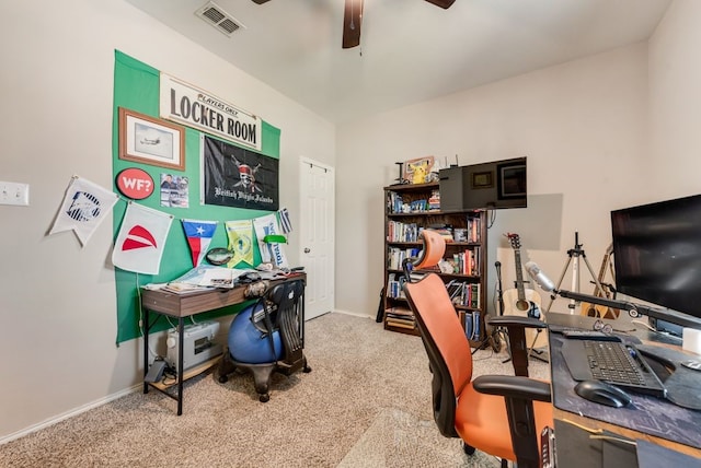 10237 Pyrite Dr, Fort Worth, TX 76131 - home office with carpet, a ceiling fan, and baseboards