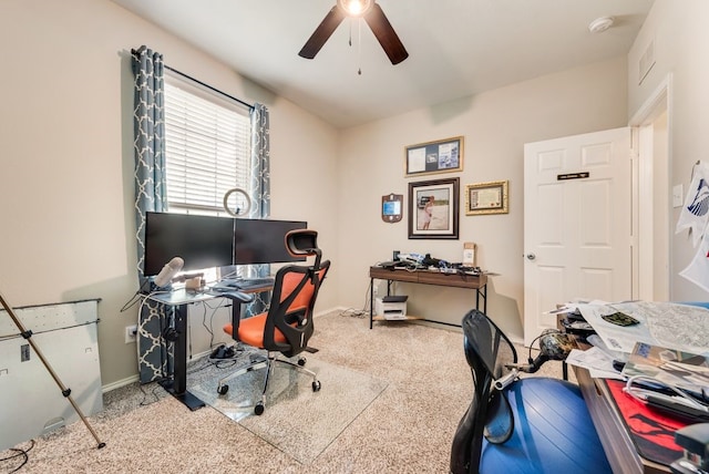 10237 Pyrite Dr, Fort Worth, TX 76131 - carpeted home office featuring ceiling fan and baseboards