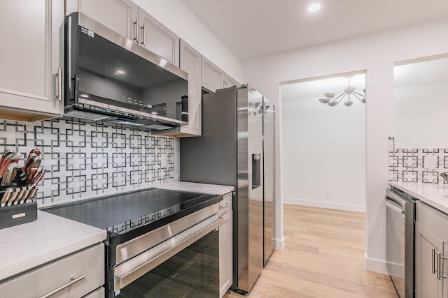 4851 Cedar Springs Rd Unit 175, Dallas, TX 75219 - kitchen with stainless steel appliances, backsplash, gray cabinetry, light countertops, and recessed lighting