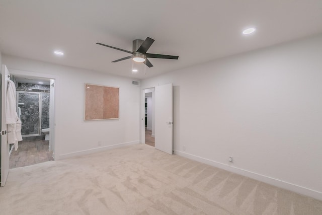 4851 Cedar Springs Rd Unit 175, Dallas, TX 75219 - empty room with light carpet, baseboards, recessed lighting, and ceiling fan