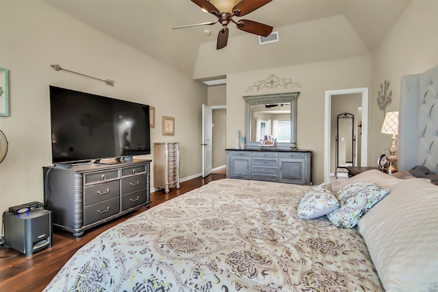 156 Buckskin Dr, Van Alstyne, TX 75495 - bedroom with dark wood finished floors, lofted ceiling, and a ceiling fan