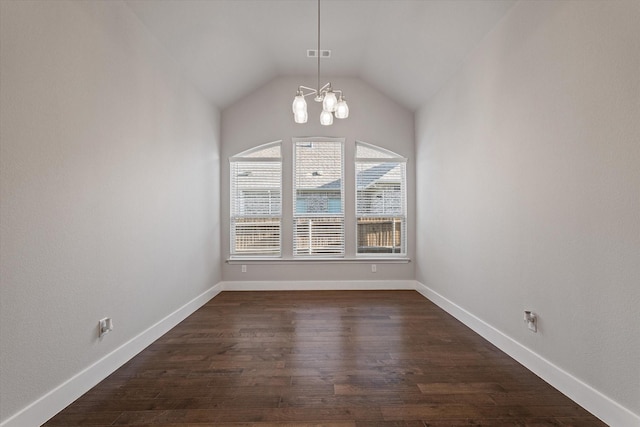 3204 Maplewood Dr, Mckinney, TX 75071 - unfurnished dining area with a chandelier, dark wood-style flooring, and lofted ceiling