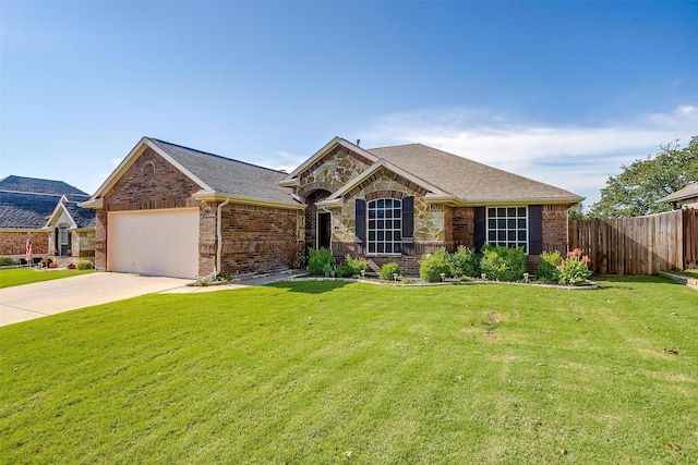 2134 Lorrie Ln, Weatherford, TX 76087 - view of front of house with a garage, concrete driveway, brick siding, stone siding, and roof with shingles