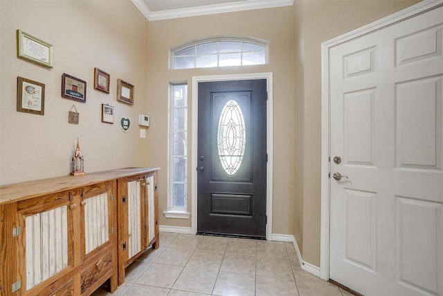 2134 Lorrie Ln, Weatherford, TX 76087 - entrance foyer featuring crown molding, light tile patterned floors, and baseboards