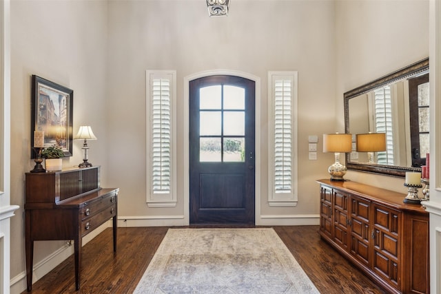 305 Crestfield Ct, Sunnyvale, TX 75182 - foyer entrance with a towering ceiling, dark wood-type flooring, and baseboards