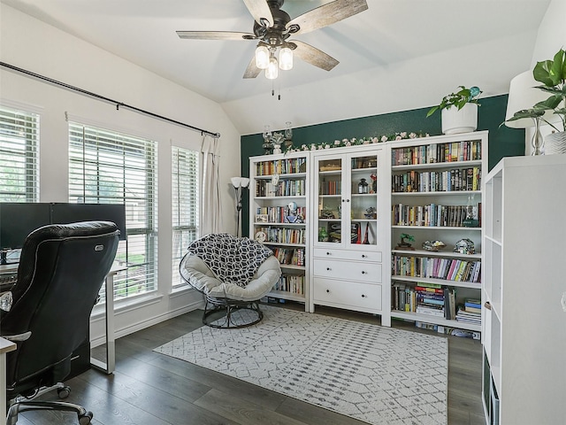 505 Maverick St, Anna, TX 75409 - office featuring ceiling fan, wood finished floors, and vaulted ceiling