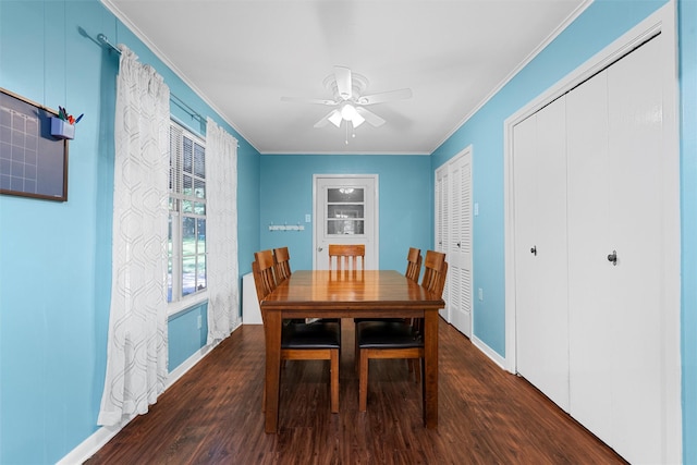 2118 Wooded Acres Dr, Waco, TX 76710 - dining room with ceiling fan, wood finished floors, crown molding, and baseboards