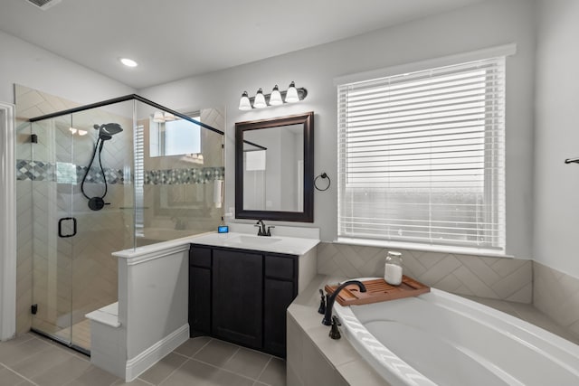 612 Wildriver Trl, Fort Worth, TX 76131 - full bathroom featuring a bath, plenty of natural light, vanity, and tile patterned flooring