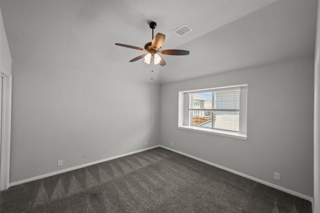 612 Wildriver Trl, Fort Worth, TX 76131 - unfurnished room featuring dark carpet, a ceiling fan, lofted ceiling, and baseboards