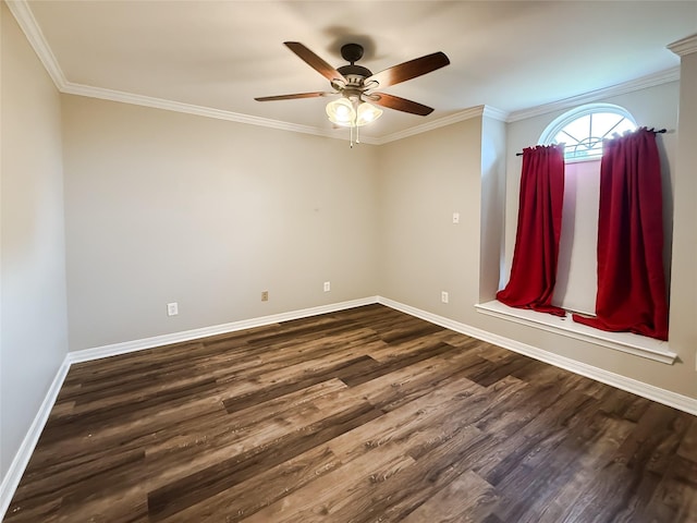 107 Summit Dr, Bossier City, LA 71111 - spare room with dark wood-type flooring, baseboards, ceiling fan, and ornamental molding