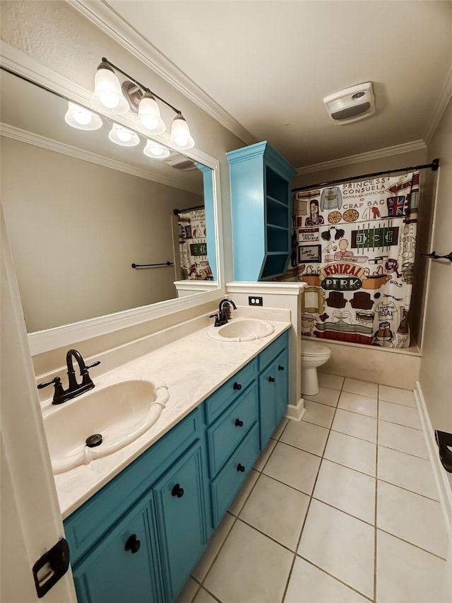 107 Summit Dr, Bossier City, LA 71111 - full bathroom with double vanity, tile patterned floors, crown molding, and toilet