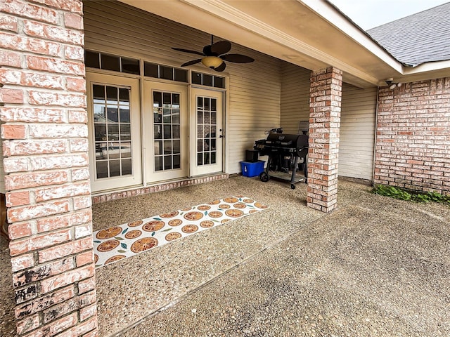 107 Summit Dr, Bossier City, LA 71111 - view of patio / terrace with a ceiling fan, a grill, and french doors