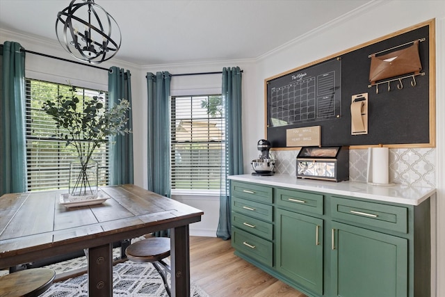 7204 Kingswood Dr, Fort Worth, TX 76133 - office with crown molding, light wood finished floors, and a chandelier