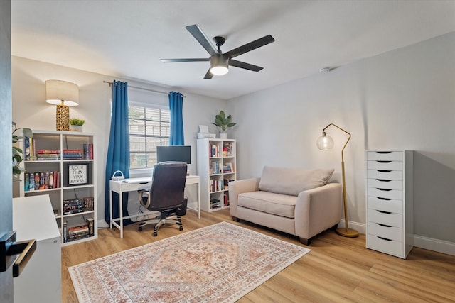7204 Kingswood Dr, Fort Worth, TX 76133 - office area with a ceiling fan, wood finished floors, and baseboards