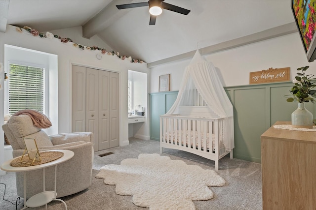 7204 Kingswood Dr, Fort Worth, TX 76133 - bedroom with carpet flooring, a nursery area, a closet, and ceiling fan