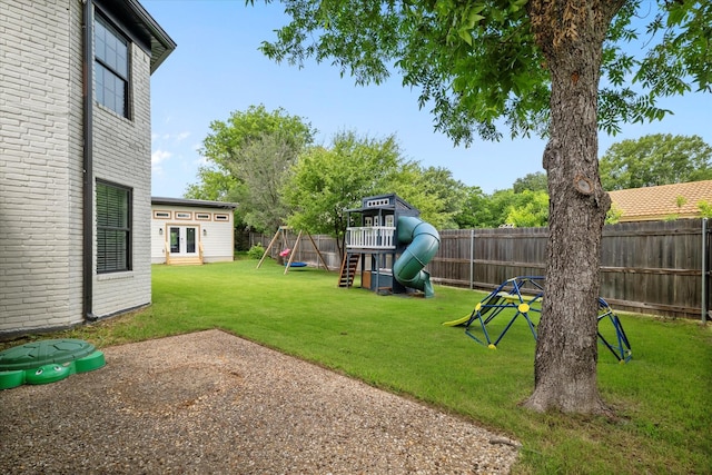 7204 Kingswood Dr, Fort Worth, TX 76133 - view of yard with a playground and french doors