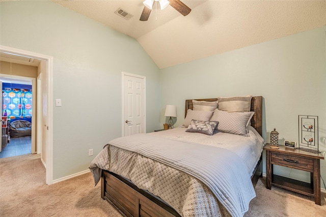 4406 Westcreek Ln, Sachse, TX 75048 - bedroom with attic access, carpet flooring, vaulted ceiling, ceiling fan, and baseboards