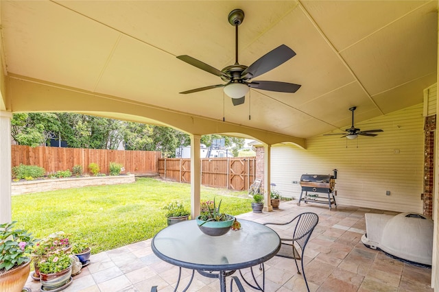 4406 Westcreek Ln, Sachse, TX 75048 - view of patio featuring ceiling fan and grilling area