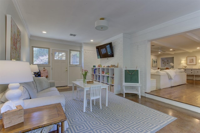 4200 Bilglade Rd, Fort Worth, TX 76109 - living room featuring ornamental molding and recessed lighting