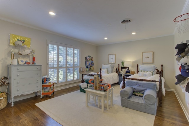 4200 Bilglade Rd, Fort Worth, TX 76109 - bedroom with crown molding, wood finished floors, recessed lighting, and baseboards
