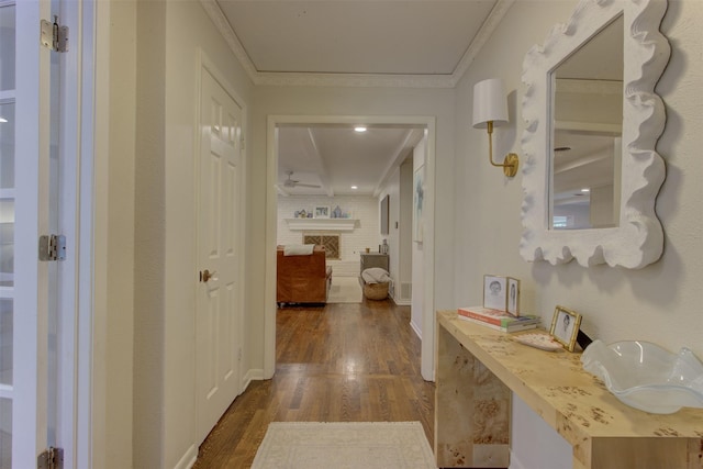 4200 Bilglade Rd, Fort Worth, TX 76109 - corridor with dark wood finished floors and crown molding
