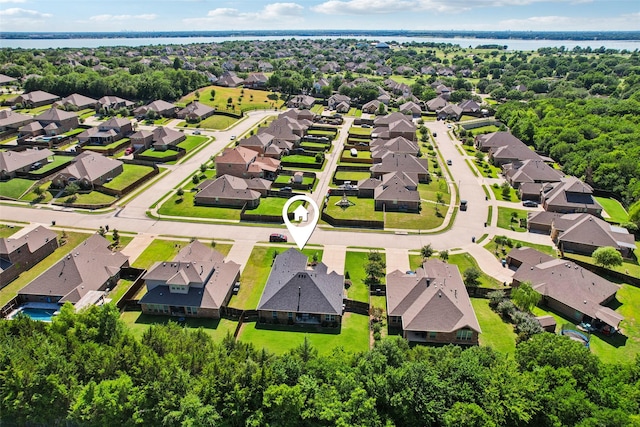 1530 Petaluma Dr, Rockwall, TX 75087 - aerial perspective of suburban area with a large body of water