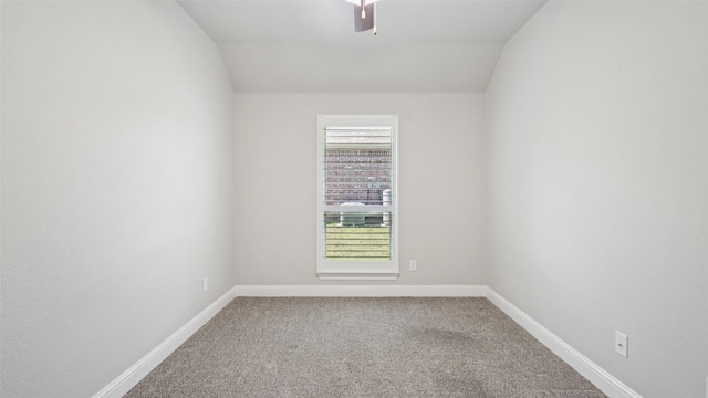 1530 Petaluma Dr, Rockwall, TX 75087 - carpeted empty room featuring ceiling fan, baseboards, and vaulted ceiling