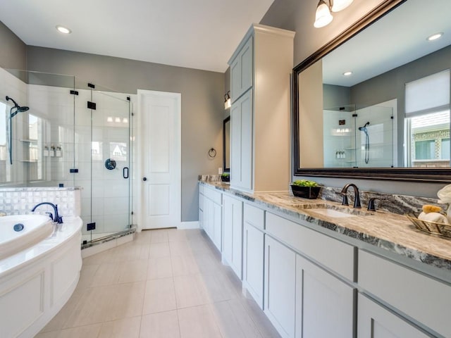 8542 Gerbera Daisy Rd, Frisco, TX 75035 - full bath with a shower stall, vanity, a bath, and tile patterned floors