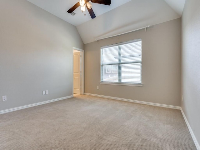 8542 Gerbera Daisy Rd, Frisco, TX 75035 - empty room with vaulted ceiling, light colored carpet, and a ceiling fan