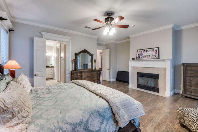 253 Bayne Rd, Haslet, TX 76052 - ensuite bathroom with vanity, a stall shower, tile patterned floors, and crown molding