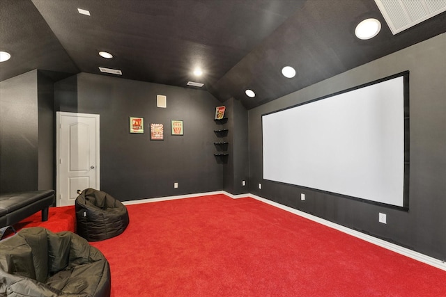 4304 Wildbriar Ln, Mansfield, TX 76063 - home theater room with lofted ceiling, carpet floors, recessed lighting, and baseboards