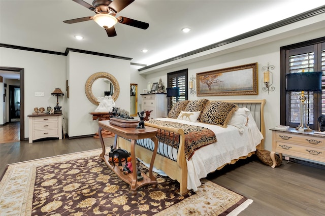 161 Cheyenne Dr, Nocona, TX 76255 - bedroom featuring crown molding, wood finished floors, recessed lighting, and baseboards