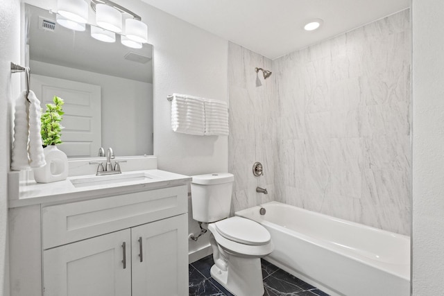 1005 W Bullock St, Denison, TX 75020 - full bath with toilet, shower / tub combination, vanity, and marble finish flooring
