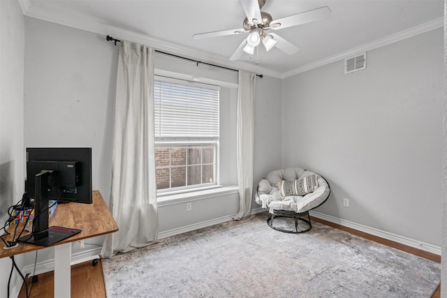 405 High Desert Dr, Fort Worth, TX 76131 - unfurnished room featuring wood finished floors, crown molding, and a ceiling fan