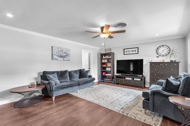 312 Dean St, Athens, TX 75751 - living room with ceiling fan, wood finished floors, recessed lighting, ornamental molding, and baseboards