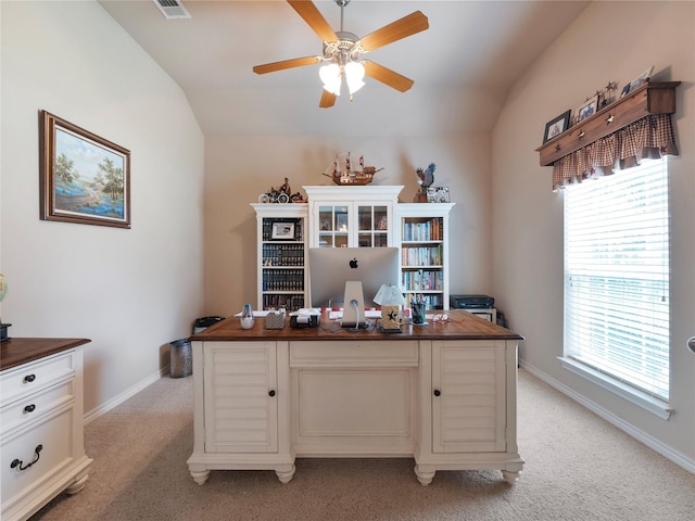 1533 Melanie Trl, Midlothian, TX 76065 - office space featuring lofted ceiling, a ceiling fan, light carpet, and baseboards