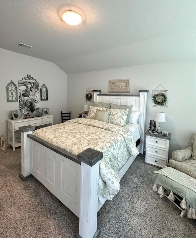 608 N Rain Barrel Pl, Weston, TX 75009 - bedroom featuring carpet, lofted ceiling, and a textured ceiling