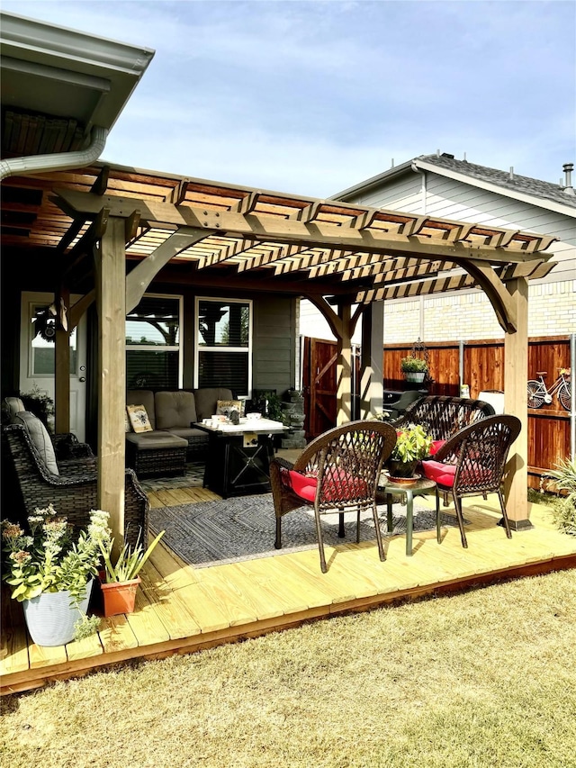 608 N Rain Barrel Pl, Weston, TX 75009 - view of patio / terrace with a deck, a pergola, and outdoor lounge area