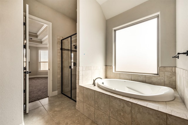 3201 Windcrest Dr, Granbury, TX 76049 - full bath featuring a bath, a stall shower, and tile patterned floors