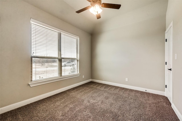 3201 Windcrest Dr, Granbury, TX 76049 - spare room featuring carpet, ceiling fan, baseboards, and vaulted ceiling