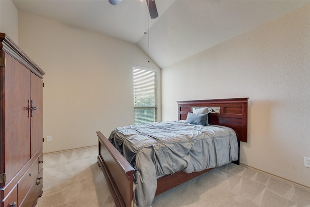 1322 Turnbridge Dr, Glenn Heights, TX 75154 - bedroom with light colored carpet, lofted ceiling, and a ceiling fan