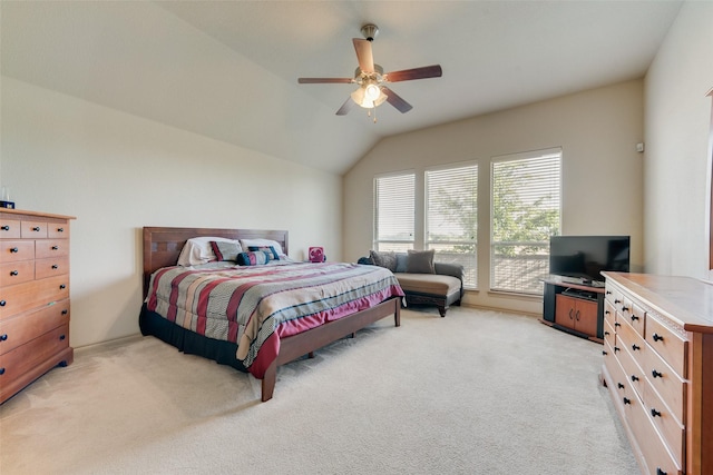 1322 Turnbridge Dr, Glenn Heights, TX 75154 - bedroom with light carpet, vaulted ceiling, and a ceiling fan